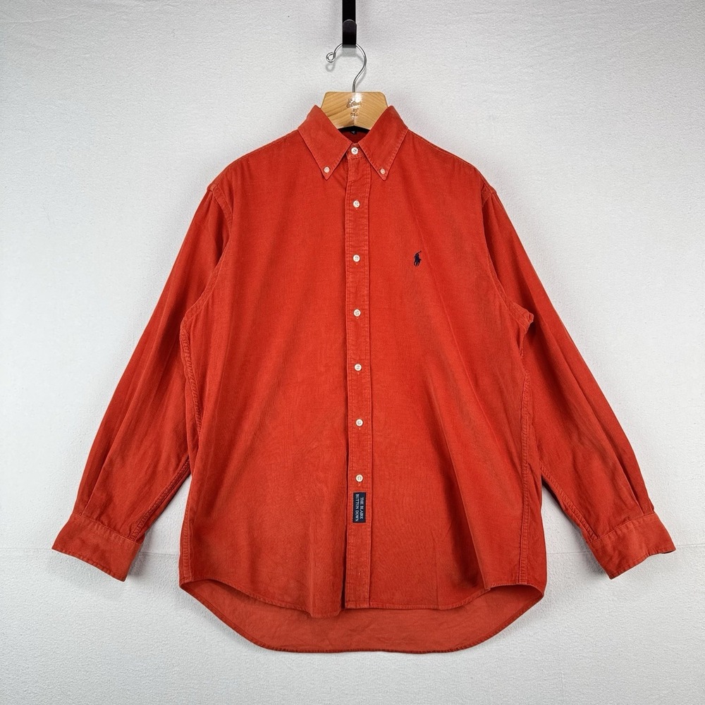 Ralph Lauren Blaire Button Down Corduroy Shirt Red Burnt Orange Men's Medium